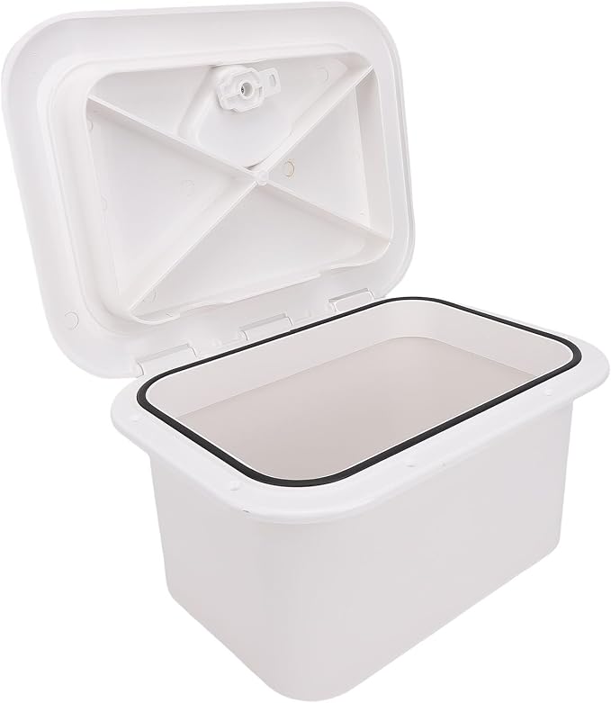 Tbest Marine Boat Storage Box ABS Plastic Embedded Deck Compartment Organizer for Fishing Gear Tools Bait Accessories White 37.5 x 27 17.5cm
