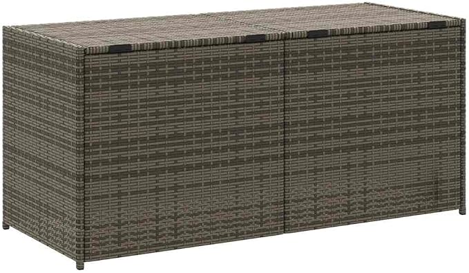 Garden Storage Box, 74.8 Gallon Outdoor Patio Deck Box, Grey Synthetic Rattan Storage Container for Cushions and Tools, 47.2 x 19.7 x 22.0 in, Gas Spring Lid