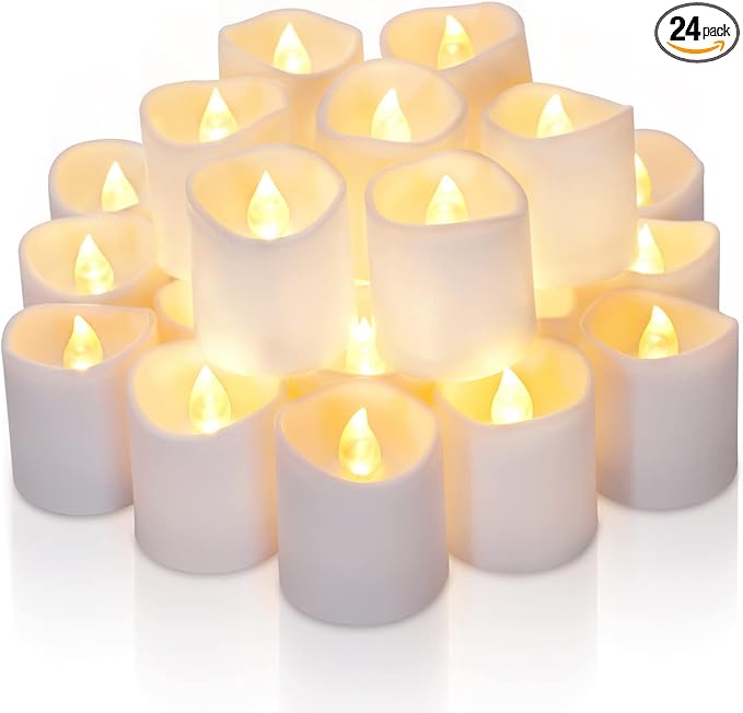 Homemory 24Pack Timer Flameless LED Votive Candles, Long Lasting Battery Operated Tea Light with Timers, 6 Hours On and 18 Hours Off Cycle Automatically for Wedding, Table Decorations (Warm White)