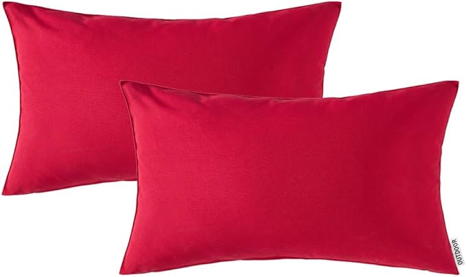 MIULEE Decorative Outdoor Waterproof Pillow Covers 12x20 Red | Decorative Patio Furniture,Pack of 2,Accent Lumbar Soild Throw Pillow Covers,Summer Garden Tent Couch Sofa