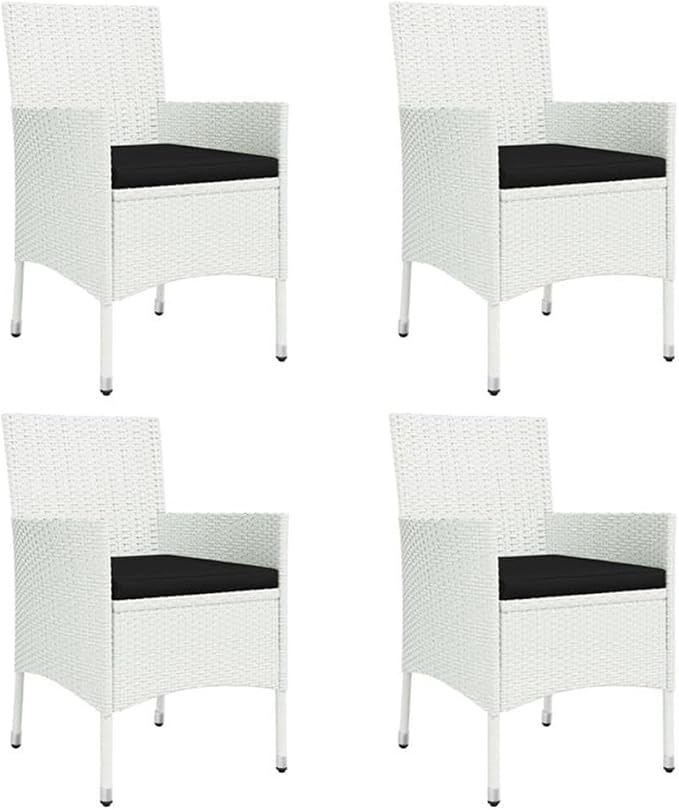 BOWERY HILL Patio Dining Set, Modern 5-Piece, White/Black Finish, Powder-Coated Steel Frame, Weatherproof PE Rattan, Tempered Glass Table for Garden, Balcony or Outdoor Patio Dining