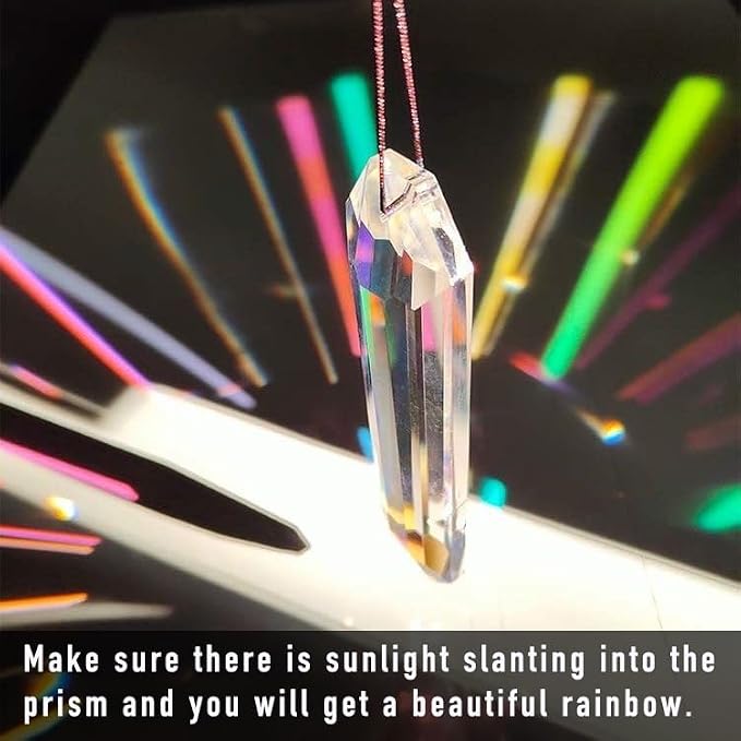 2PCS Long Crystal Suncatcher Prisms for Windows (Rect ABColor) | AB Color, Transparent, K9 Glass, Rainbow Maker, with Hooks & Cord