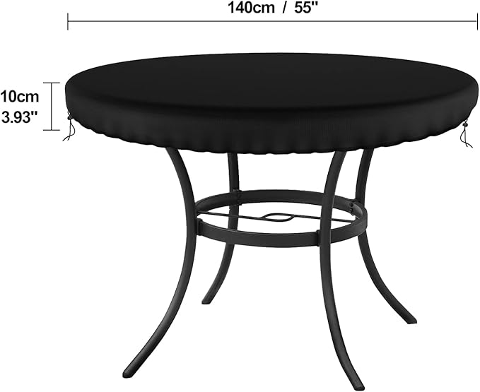 Demao Round Outdoor Patio Furniture Covers, Waterproof Garden Table Cover, UV Resistant Anti-Fading Cover for Outdoor Furniture Round Table, Black, 55 inch Diameter