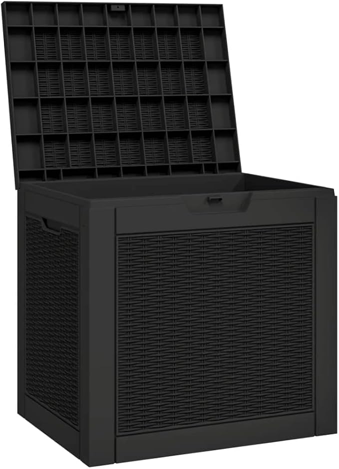 Deck Box Large Outdoor Storage for Patio Furniture, Garden Tools, Pool Supplies, Outdoor Backyard Patio Storage Deck Box Container, Black 21.9"x16.9"x20.9" Polypropylene -AA