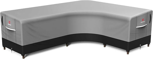 Rosefray 600D Outdoor L-Shaped Sectional Cover,Heavy Duty Anti UV Patio Sectional Sofa Cover with Air Vent, Waterproof Furniture Covers for Deck, Lawn,Backyard Right Facing 105''x85'' Black Gray