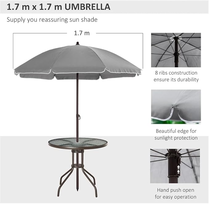 Gray Outdoor Dining Table and Chair Set with Umbrella, Patio Furniture Set for Backyard Garden, Patio Dining Set, Outdoor Furniture Set, Garden Table Set, Backyard Dining Set, Garden Table and Chairs