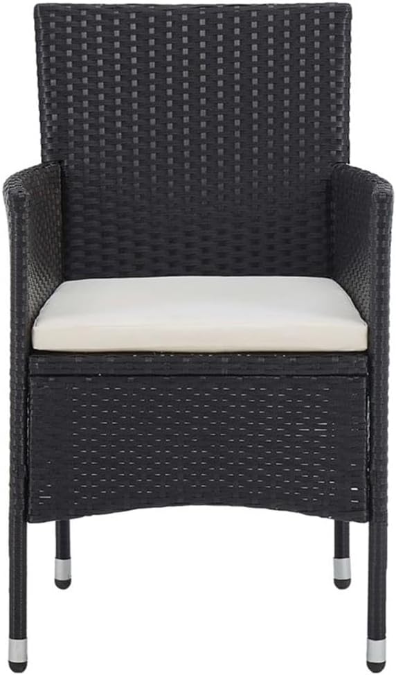 Afuera Living 3-Piece Synthetic Poly Rattan Patio Dining Set, Black and Brown Finish, Weather-Resistant Acacia Wood, Cushioned Seats, Contemporary Design, 31.5 x 31.5 x 29.5 in, Garden or Terrace Use