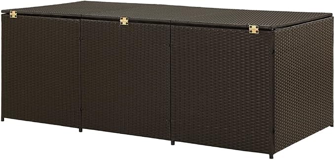 Patio Storage Box Deck Storage Box Outdoor Storage Box Indoor Wicker Storage Bin for Patio Furniture Cushions, Pillows, Garden Tools, Poly Rattan Brown, 70.8"x35.4"x29.5" -AA