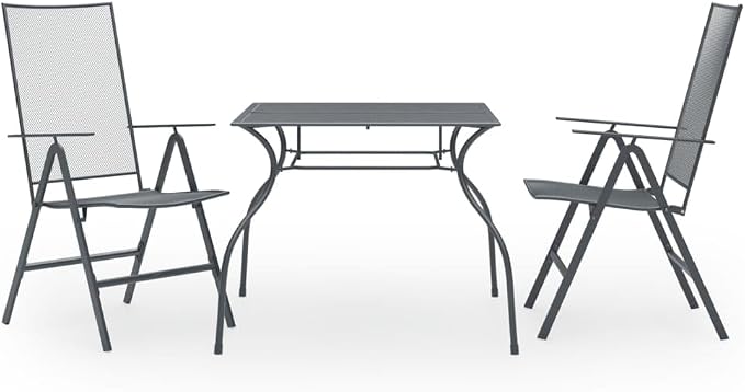 3 Piece Garden Dining Set with Anthracite Powder Coated Steel, Adjustable Reclining Chairs and Stackable Design for Outdoor Patio