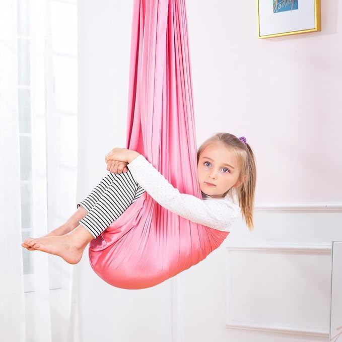 Kids Sensory Therapy Swing Hammock Children's Swing Hammock Indoor Elastic Cuddle Pod Swing for Autism Boys Girls with ADHD SPD Asperger's Sensory Integration Special Needs (Pink)