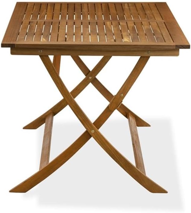 Pemberly Row 5-Piece Acacia Wood Patio Dining Set, Natural Oil Finish, Includes Rectangular Table with X-Style Legs and 4 Folding Armchairs, Weather-Resistant Outdoor Furniture for Porch, Balcony,