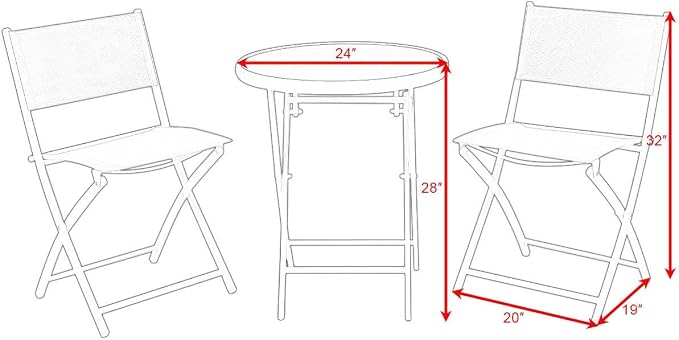 3 PCS Folding Bistro Table Chairs Set Garden Backyard Patio Furniture White Loveseat Coffee Table