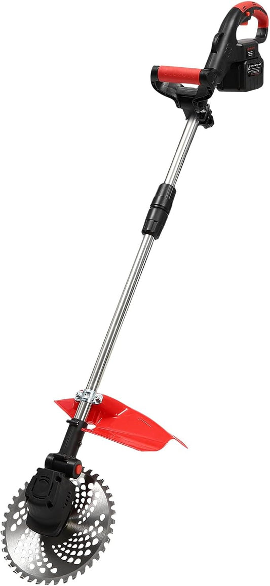 Weed Trimmer, 21V Cordless Weed Eater Electric Brush Cutter Lawn with 2 30000mAh Batteries and 3 Types Blades, Free Telescoping