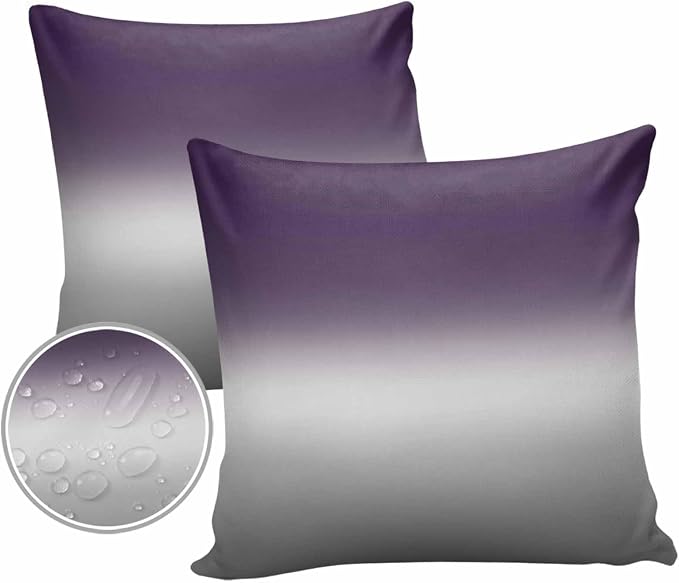Outdoor Waterproof Throw Pillow Covers Set of 2 Purple Grey Ombre Pillowcases 26x26 Inches Gradient Gradual Color Patio Decorative Pillows Cushion Case Patio Pillows for Couch Bed Chair Garden