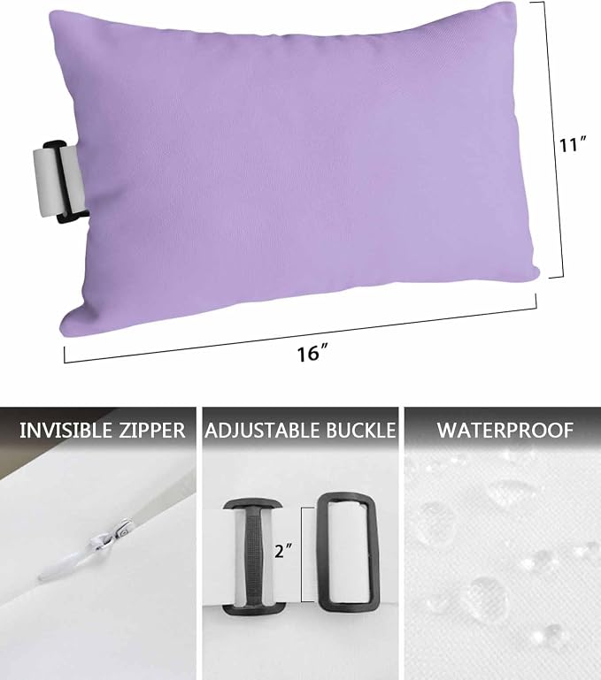 Outdoor Pillow for Lounge Chair with Strap & Insert Lavender Purple Recliner Head Pillow Simple Style Waterproof Headrest Patio Lumbar Pillows for Beach Pool Office Chaise Chair 11x16 Inch