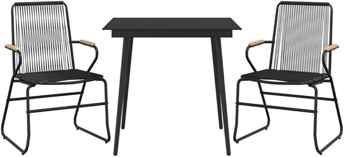 Afuera Living Contemporary Outdoor Dining Set, Black PVC and Powder-Coated Metal, Includes 31.5 in Square Table and 2 Chairs, Weather-Resistant, Industrial Style Garden or Patio Furniture for 2 People