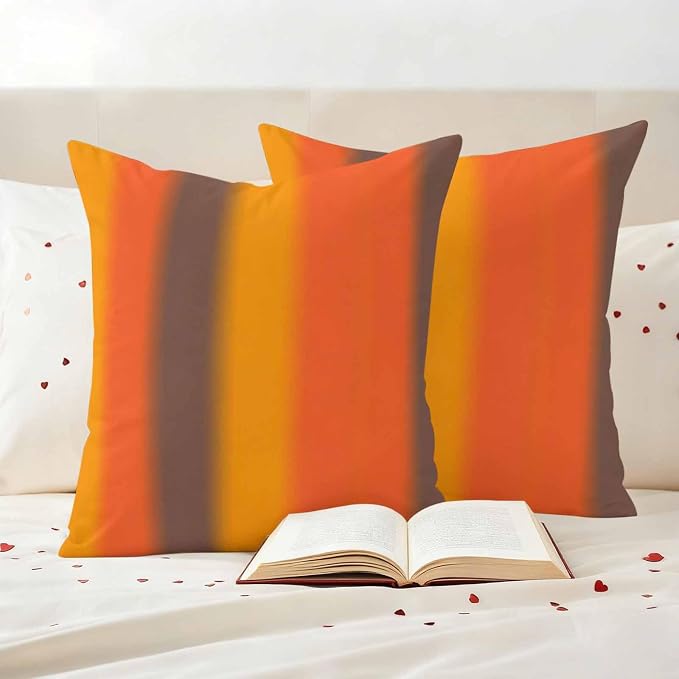 Color Striped Gradient Outdoor Pillow Covers Set of 2 Modern Orange Yellow Brown Minimalist Waterproof Throw Pillow Cover Decorative Cushion Cases for Patio Porch Garden 18X18 Inch
