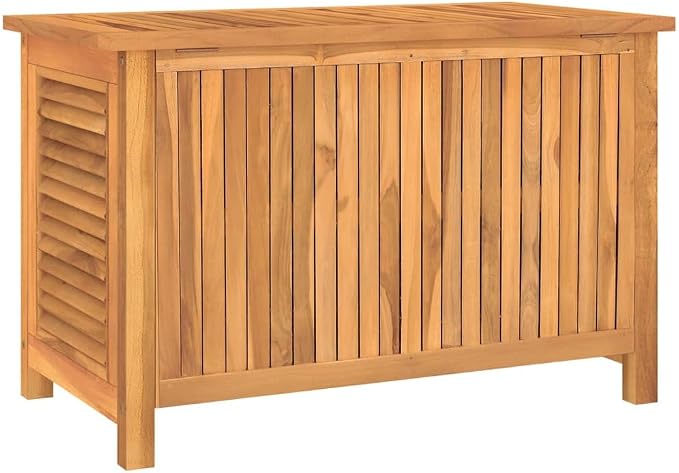Deck Box Indoor Outdoor Storage Container Furniture with Bag, Patio Storage Box Bin Organizer for Garden Tools, 35.4"x19.7"x22.8" Solid Wood Teak