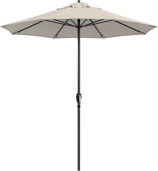 California Umbrella 12-Year Protection 7.5-Ft Outdoor Patio Umbrella, Sunbrella Fade-Resistant Fabric, Auto-Tilt, Heavy Duty Aluminum Frame, 8 Reinforced Ribs for Pool or Deck, Bronze Pole, Canvas