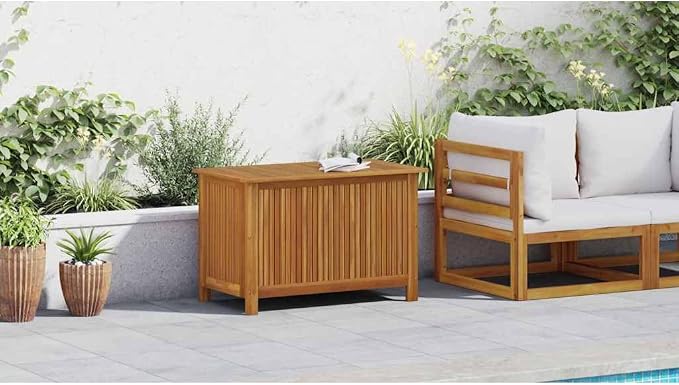 Storage Box Natural Brown Solid Acacia Wood Outdoor Garden Deck Box for Patio Cushions and Household Tools, Rectangular Wood Chest for Hallway and Indoor Decor, 35.4 x 19.7 x 22.8 in
