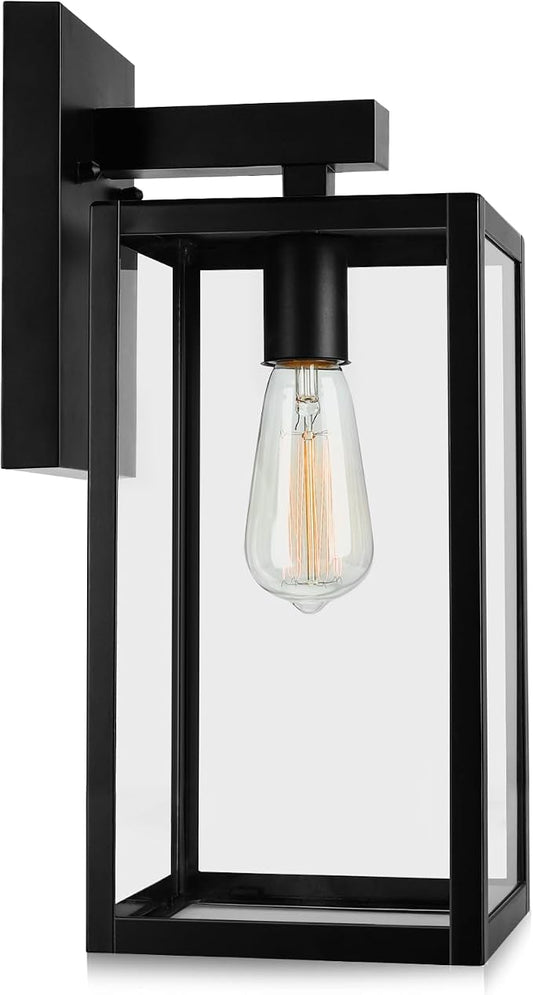 MAXvolador Outdoor Wall Lantern, Extra Large Exterior Waterproof Wall Sconce Light Fixture, Black Anti-Rust Mount Lighting, E26 Base Porch Lamp | Porch Wall Sconce Large Extra Large, Anti-Rust, E26 Socket, Clear Glass, Outside Wall Mount Light, Front D...