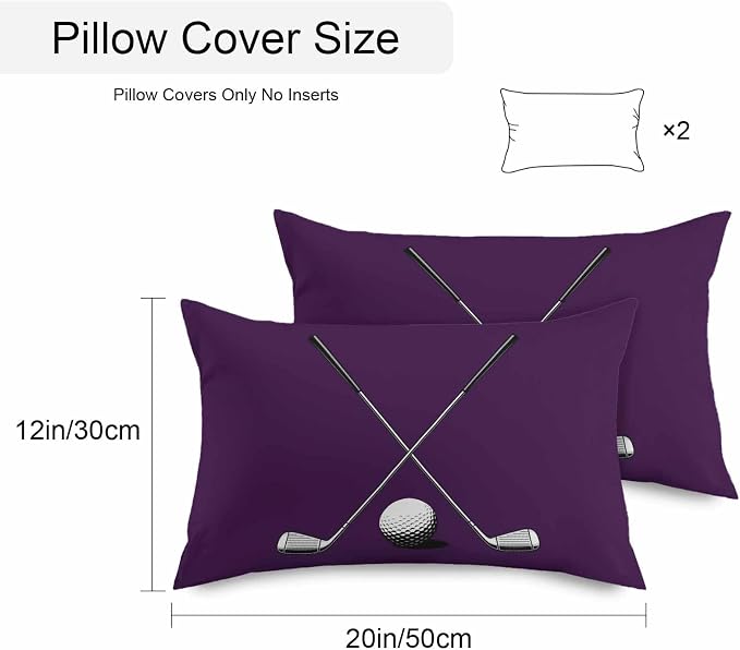 Vandarllin Outdoor Throw Pillows Covers 20x12 inch Set of 2 Waterproof Golf Ball Club Decorative Zippered Cushion Covers for Patio Furniture, Game Sports Purple Lumbar Pillowcases