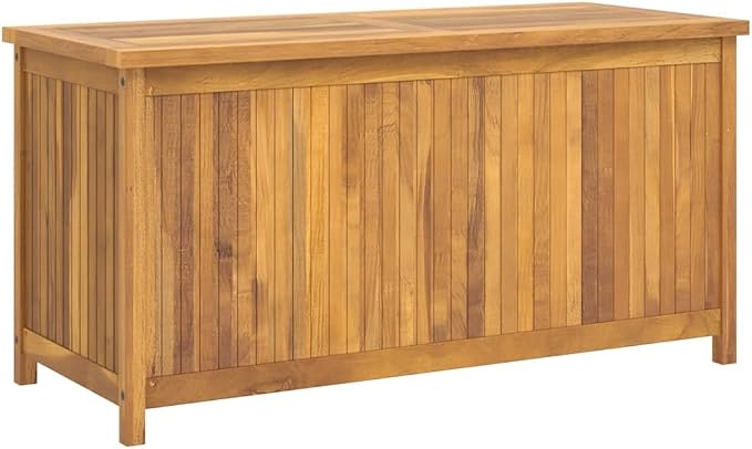 Solid Teak Wood Garden Storage Box, 45 Inch Rectangular Outdoor Deck Box with Oiled Finish for Patio Cushions and Tools, Rustic Brown Wood Chest for Backyard