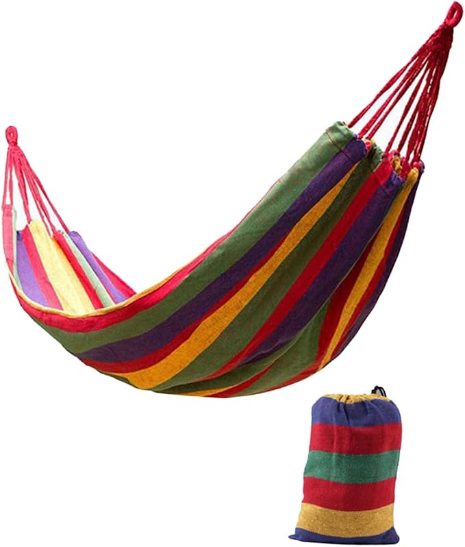 Abaodam Double Thickened Canvas Outdoor Hammock Swing Sleeping Bed with Two Bind Ropes and Carry Bag Heavy Duty Red Double Person Portable Hanging Sleeping Bed for Camping Travel