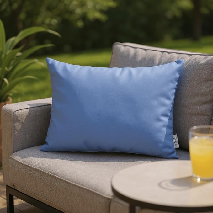 RSH DECOR Sunbrella 20" x 12" Lumbar Throw Pillows Set of 2 | Water and Fade-Resistant Performance Fabric | Outdoor Pillow Covers with Down-Alternative Inserts | Made in USA (Cast Ocean Blue)