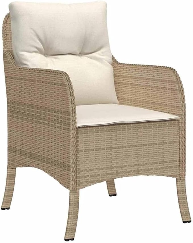 Afuera Living 7-Piece Patio Dining Set, Poly Rattan with Cushions, Beige Finish, Tempered Glass Table, Modern Outdoor Furniture for Garden, Terrace, or Backyard Seating, UV-Resistant Durable Design