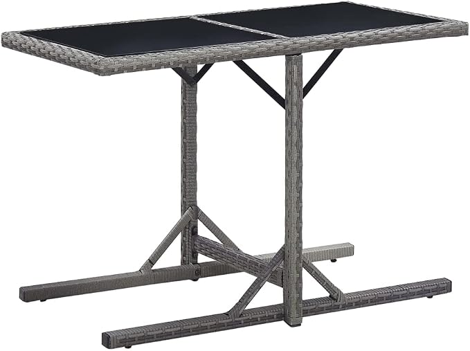 3 Piece Patio Dining Set Gray with PE Rattan and Cushions for Outdoor Garden Backyard, Glass Tabletop Steel Frame for Porch Poolside Relaxation