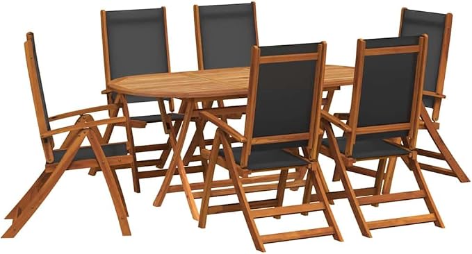 7 Piece Modern Patio Dining Set & Patio Lounge Set Acacia Wood for Dark Terrace Garden 59"-79" x 33" x 30"