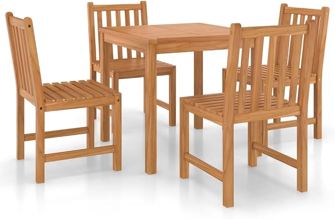 5 Piece Teak Wood Garden Dining Set with 31.5 x 31.5 Inch Table, Solid Wood Patio Furniture for Indoor or Outdoor Use