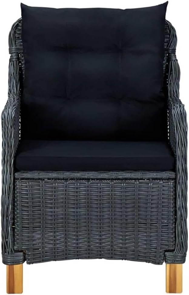 Afuera Living 5-Piece Outdoor Dining Set, Solid Acacia Wood and Synthetic Rattan, Dark Gray/Black Finish, Includes Cushions, Rectangular Table and Chairs, Weather-Resistant Patio Furniture for Garden