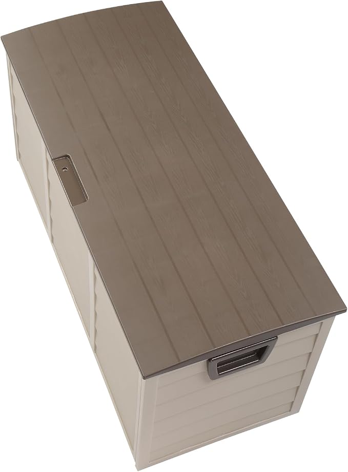 75Gal 260L Outdoor Garden Storage Deck Box, Lockable Plastic Seat with Wheels & Handles, Weatherproof UV Resistant for Tools Cushions Toys Patio Garage Brown