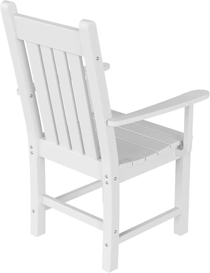WO Home Furniture Adirondack Patio Dining Chair Table Bench Set of 6 PCS Rectangle Dinner Table Dining Arm-Chairs (White)