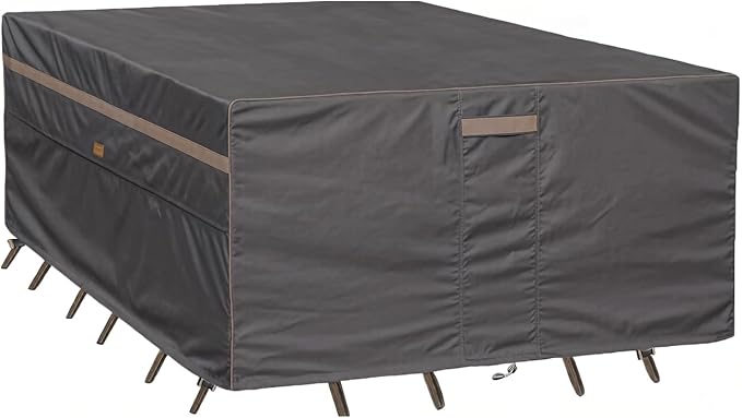 Heavy Duty Waterproof Patio Furniture Covers UV Resistant Rectangular Outdoor Table and Chair Covers 136" Wx 74" D x 28" H Dark Grey