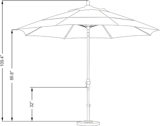 California Umbrella 11' Round Crank Lift, Collar Tilt, Aluminum Pole, Fiberglass Rib Patio Umbrella, Bronze Finish, Sunbrella Cilantro