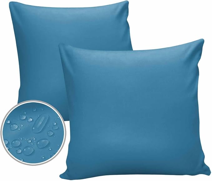 Outdoor Waterproof Throw Pillow Covers Set of 2 Wave Ride Blue Pillowcases 26x26 Inches Solid Color Patio Decorative Pillows Cushion Case Patio Pillows for Couch Bed Chair Garden