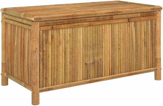 Bamboo Garden Storage Box, 43.3 x 20.5 x 21.7 Inch Outdoor Patio Deck Container, Large Capacity Bin for Garden Tools and Cushions, Natural Bamboo Finish