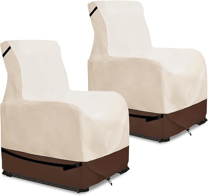 Outdoor Recliner Chair Covers 2 Pack, Patio Swivel Chair Covers, 600D Heavy Duty Waterproof Patio Rocking Chairs Cover, Outdoor Furniture Covers for All Weather Protection
