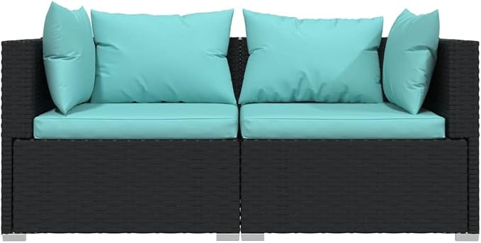 Patio Lounge Set with Cushions,Outdoor Patio Furniture,Conversation Furniture,Patio Furniture Sets,for Terrace,Garden,Backyard,3 Piece Black Poly Rattan