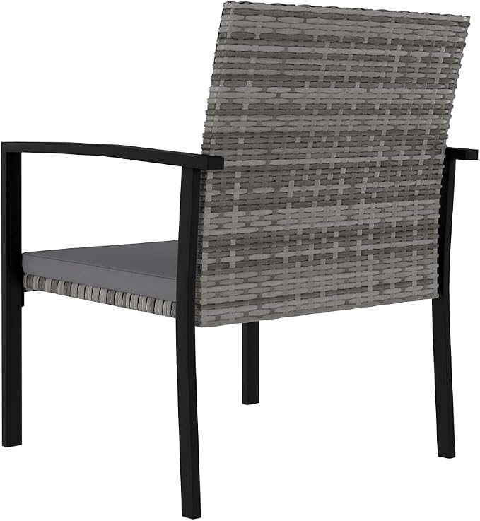 3 Piece Patio Dining Set Poly Rattan Gray Outdoor Furniture Table Chairs Set with Cushions for Garden Yard Porch Balcony Backyard Steel Frame Weatherproof