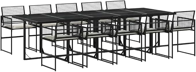 11 Piece Outdoor Patio Dining Set with Cushions, Space Saving Rattan Cube Table and Chairs for Garden, Backyard, Deck, Black