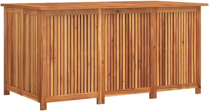 Large Outdoor Garden Storage Box, Solid Acacia Wood Deck Chest with Water-Resistant PE Liner, Decorative Patio Furniture for Cushions and Gardening Tools