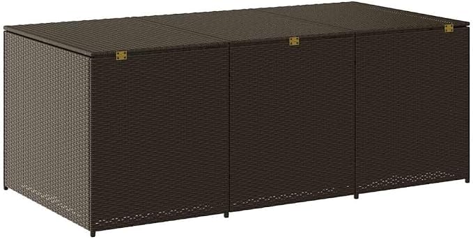 Large Rectangular Garden Storage Box, Outdoor Deck Storage Bin for Patio Furniture Cushions, 70.9 x 35.4 x 27.6 Inches, Brown Poly Rattan Wicker Organizer