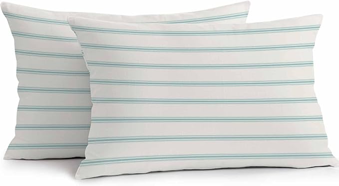 Vandarllin Outdoor Throw Pillows Covers 20x12 inch Set of 2 Waterproof Teal Blue Stripes Decorative Zippered Cushion Covers for Patio Furniture, Abstract Lines Striped Lumbar Pillowcases
