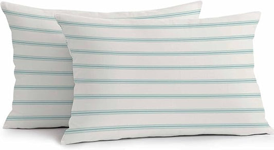 Vandarllin Outdoor Throw Pillows Covers 20x12 inch Set of 2 Waterproof Teal Blue Stripes Decorative Zippered Cushion Covers for Patio Furniture, Abstract Lines Striped Lumbar Pillowcases