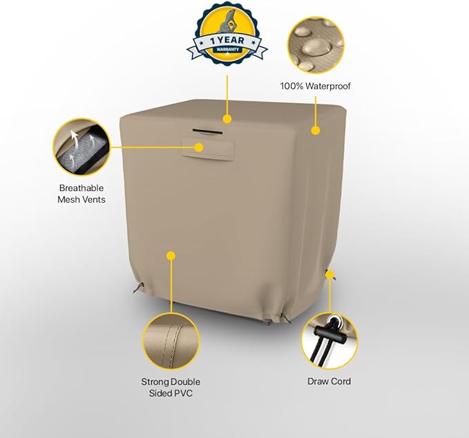 Seal Skin Covers Outdoor Square Coffee Table Cover, Heavy-Duty Elite PVC Waterproof & UV-Resistant Material, All-Weather Protection for Patio Furniture (Beige, 36"L x 22"W x 18"H)