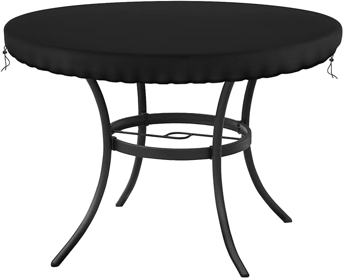 Demao Outdoor Round Table Covers, Waterproof Patio Furniture Covers, UV Resistant Anti-Fading Patio Cover for Outdoor Round Table, Black, 48 inch Diameter